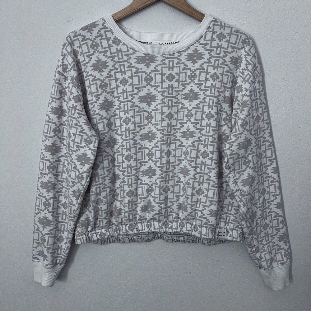 Lucky Brand Women’s L Cream Beige Southwestern Geometric Sweatshirt